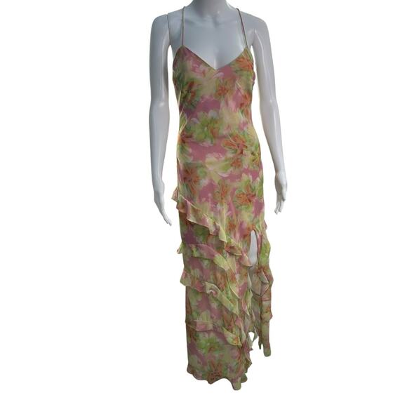 Bardot Cantara Ruffle Slip Dress Tiered Maxi Slit Floral Pink Sz 2 XS Fairy Cute - Picture 4 of 12